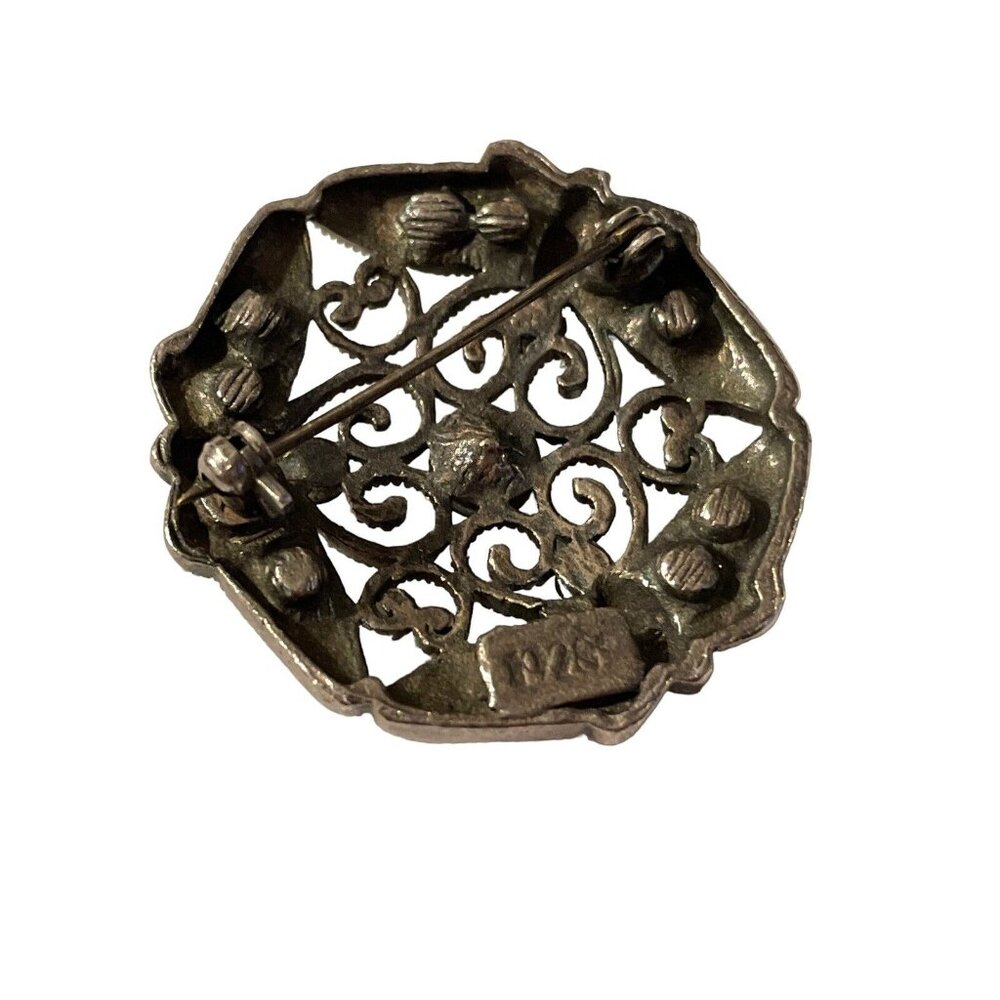 VTG 1928 Rhinestone Silver Tone Filigree Brooch Pin Open Work Art Deco Style - Picture 6 of 8